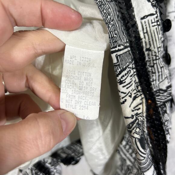 Howard Wolf Vintage Blazer 16 Black White City Scape Sequins Art to Wear Lined - Picture 10 of 16